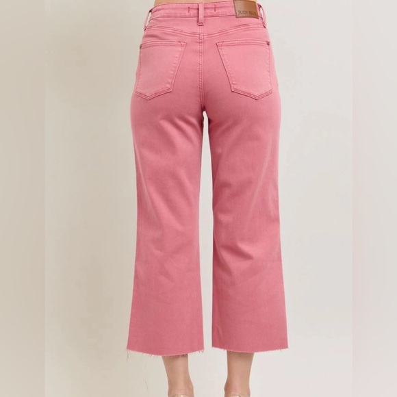 Judy Blue High Waist Garment Dyed Rose Crop Wide Leg Jeans - Picture 2 of 6